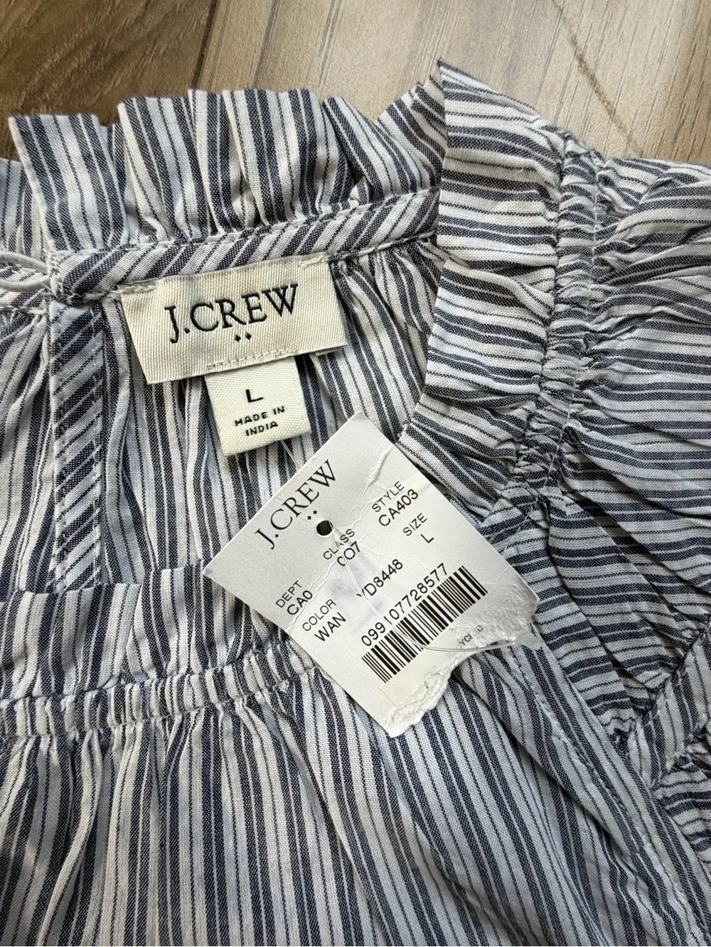 J. Crew Blue & White Striped Flutter Sleeve Blouse Sz L
